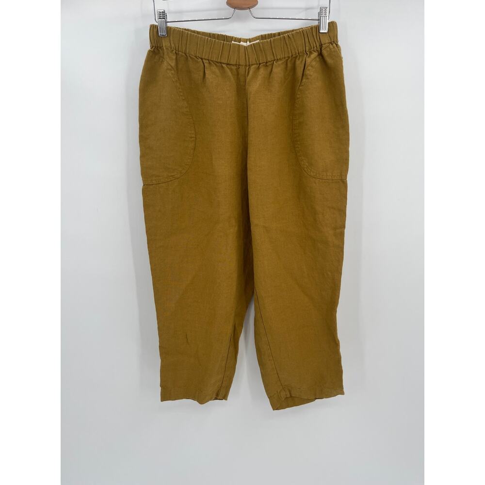 Not Perfect Linen Genova Tapered Linen Cropped Pants Sz XL Mustard Yellow